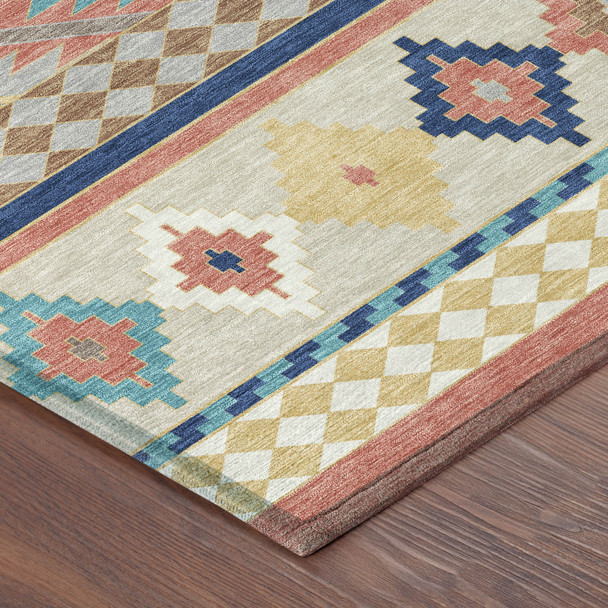 10' X 14' Coral And Beige Southwestern Washable Indoor Outdoor Area Rug