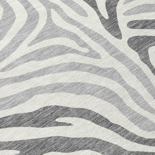 3' X 5' Gray And Ivory Zebra Print Washable Indoor Outdoor Area Rug