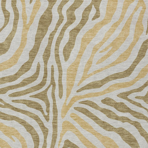 5' X 8' Walnut And Gold Zebra Print Washable Indoor Outdoor Area Rug