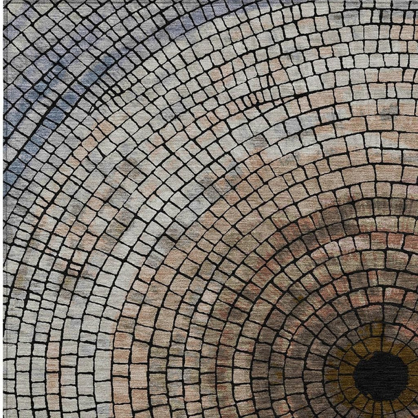 10' X 14' Beige And Taupe Geometric Washable Indoor Outdoor Area Rug