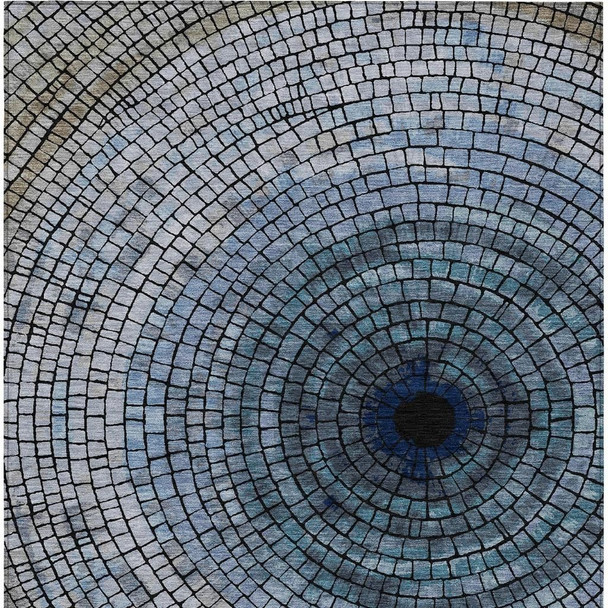 3' X 5' Denim Blue And Blue Geometric Washable Indoor Outdoor Area Rug