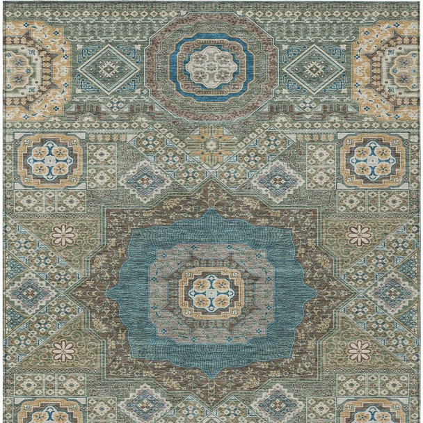 3' X 5' Green And Teal Blue Oriental Washable Indoor Outdoor Area Rug