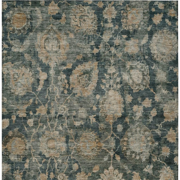 9' X 12' Green And Teal Blue Botanical Leaves Washable Indoor Outdoor Area Rug