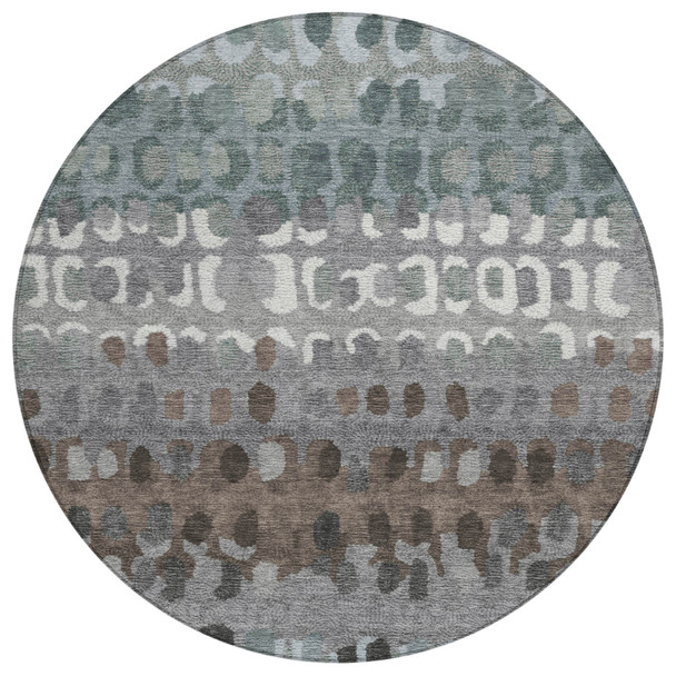 8' Green And Fern Green Round Geometric Washable Indoor Outdoor Area Rug
