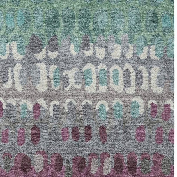 9' X 12' Teal Blue And Gray Geometric Washable Indoor Outdoor Area Rug