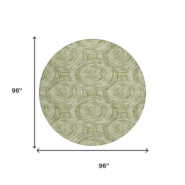 8' Green And Fern Green Round Geometric Washable Indoor Outdoor Area Rug