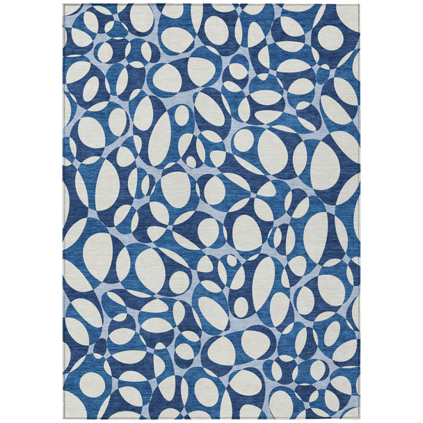 3' X 5' Blue And Navy Blue Abstract Washable Indoor Outdoor Area Rug