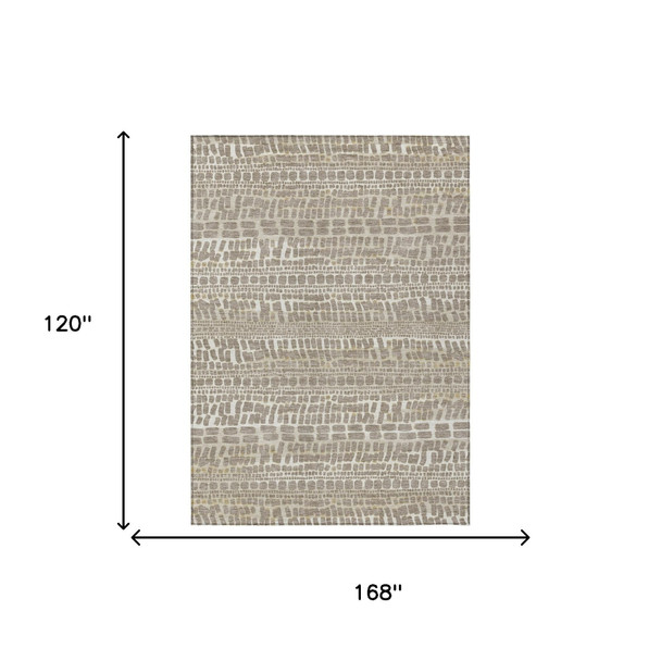 10' X 14' Khaki And Beige Abstract Washable Indoor Outdoor Area Rug