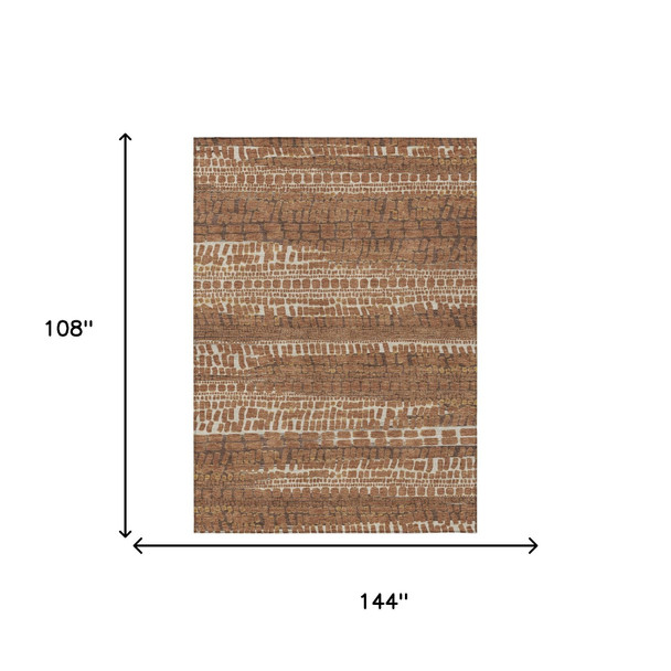 9' X 12' Orange And Chocolate Abstract Washable Indoor Outdoor Area Rug