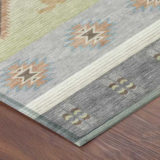 3' X 5' Gray And Green Southwestern Washable Indoor Outdoor Area Rug