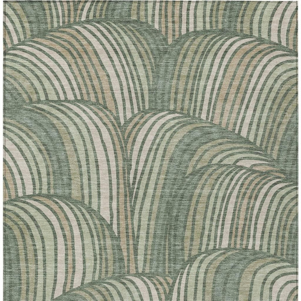 9' X 12' Green And Sage Abstract Washable Indoor Outdoor Area Rug