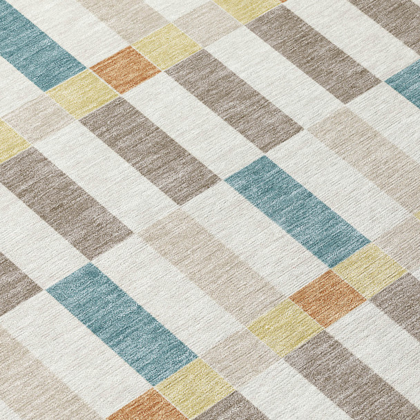 8' X 10' Ivory And Khaki Geometric Washable Indoor Outdoor Area Rug