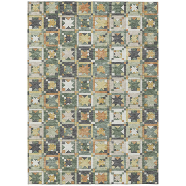 9' X 12' Green And Copper Patchwork Washable Indoor Outdoor Area Rug