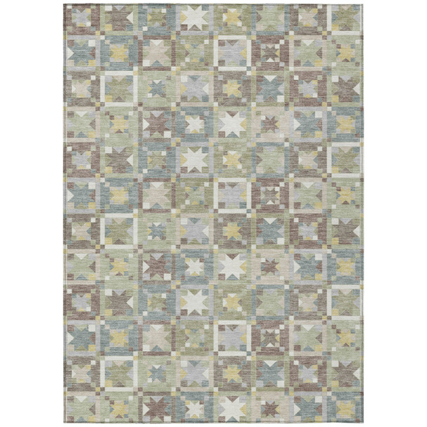 8' X 10' Green And Brown Patchwork Washable Indoor Outdoor Area Rug