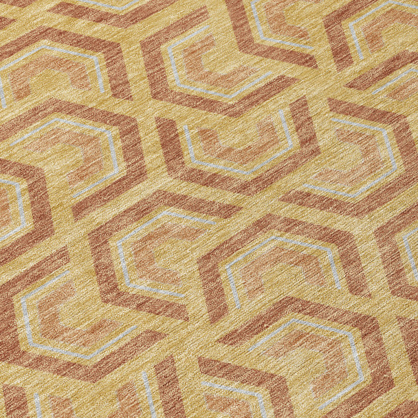 3' X 5' Gold And Copper Geometric Washable Indoor Outdoor Area Rug