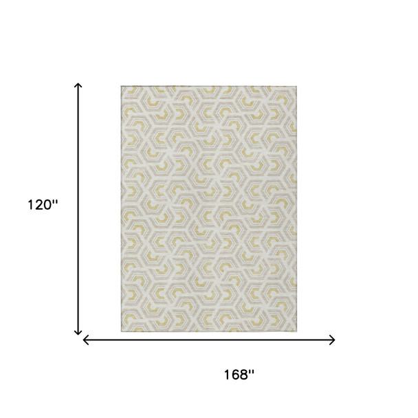 10' X 14' Ivory And Linen Geometric Washable Indoor Outdoor Area Rug