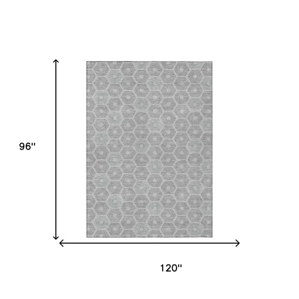 8' X 10' Silver And Granite Gray Geometric Washable Indoor Outdoor Area Rug