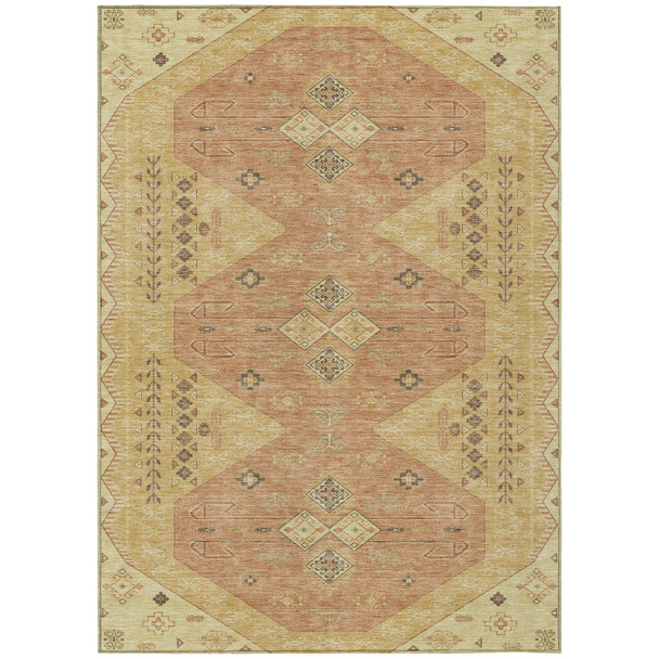 8' X 10' Gold And Wheat Geometric Washable Indoor Outdoor Area Rug