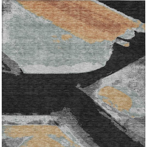 5' X 8' Black And Gray Abstract Washable Indoor Outdoor Area Rug