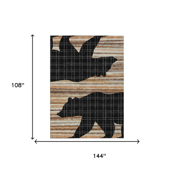 9' X 12' Black And Gray Abstract Washable Indoor Outdoor Area Rug