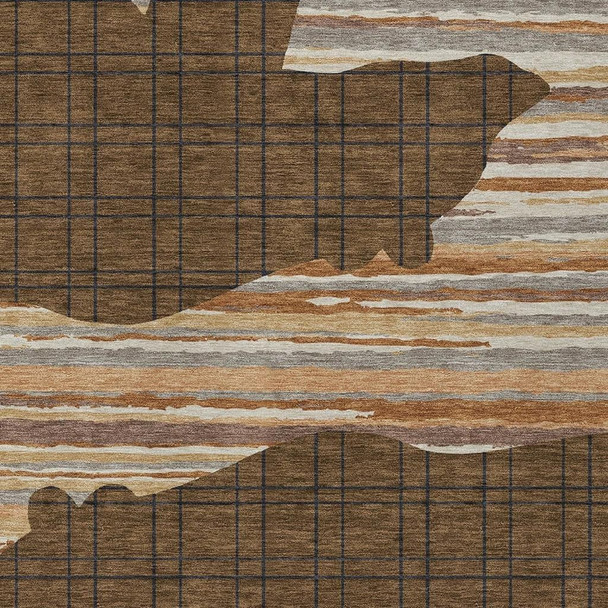 5' X 8' Brown And Black Abstract Washable Indoor Outdoor Area Rug