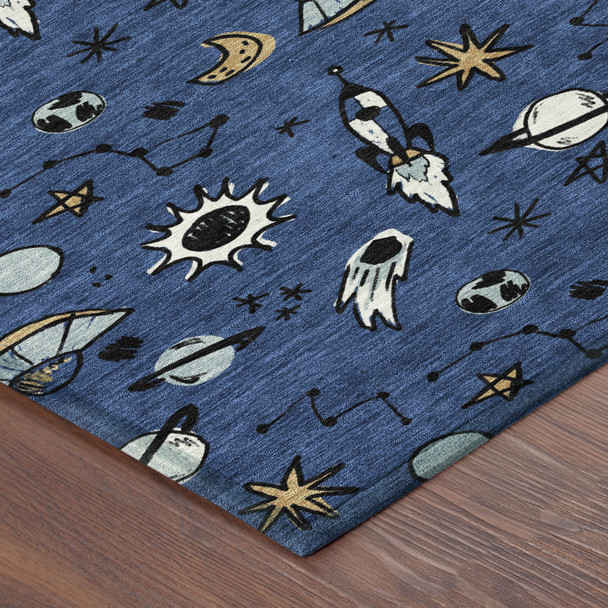8' Blue And Black Round Animal Print Washable Indoor Outdoor Area Rug