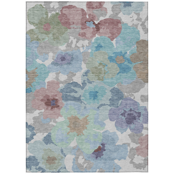 8' X 10' Silver And Gray Floral Washable Indoor Outdoor Area Rug