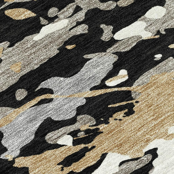 3' X 5' Black And Beige Abstract Washable Indoor Outdoor Area Rug