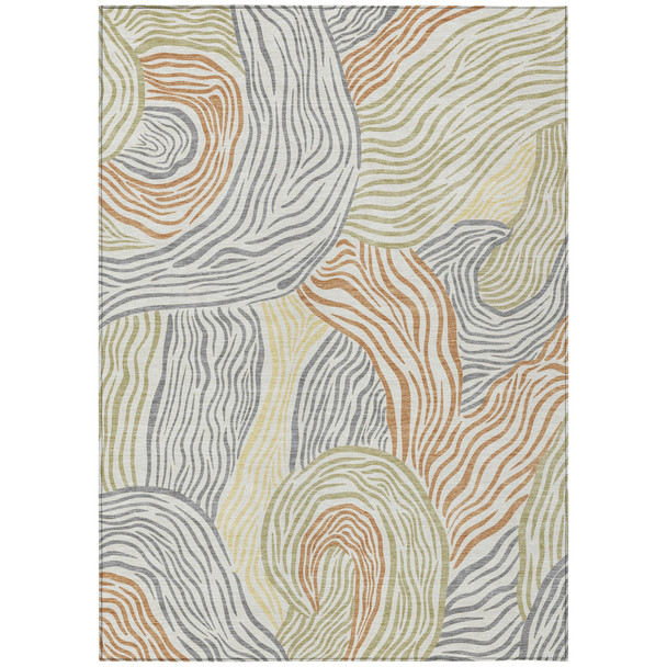 3' X 5' Linen And Green Ikat Washable Indoor Outdoor Area Rug