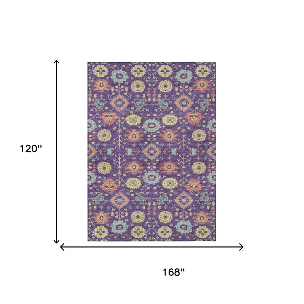 10' X 14' Purple And Plum Geometric Washable Indoor Outdoor Area Rug