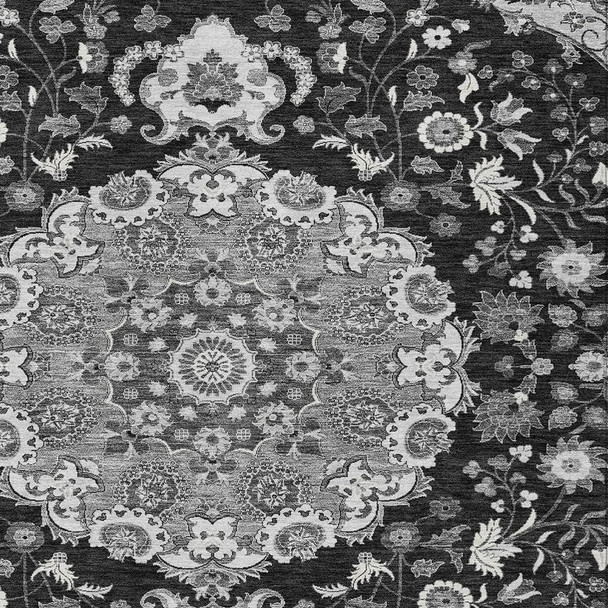 3' X 5' Black And Granite Gray Damask Washable Indoor Outdoor Area Rug