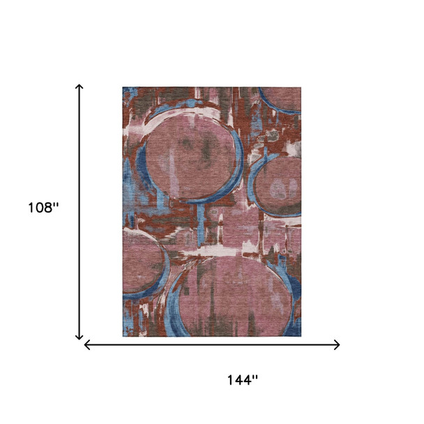 9' X 12' Merlot And Red Abstract Washable Indoor Outdoor Area Rug