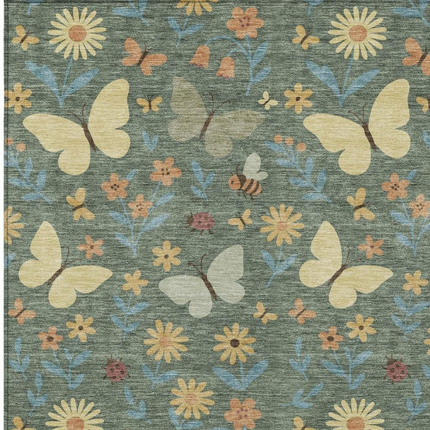 10' X 14' Green And Wheat Abstract Washable Indoor Outdoor Area Rug