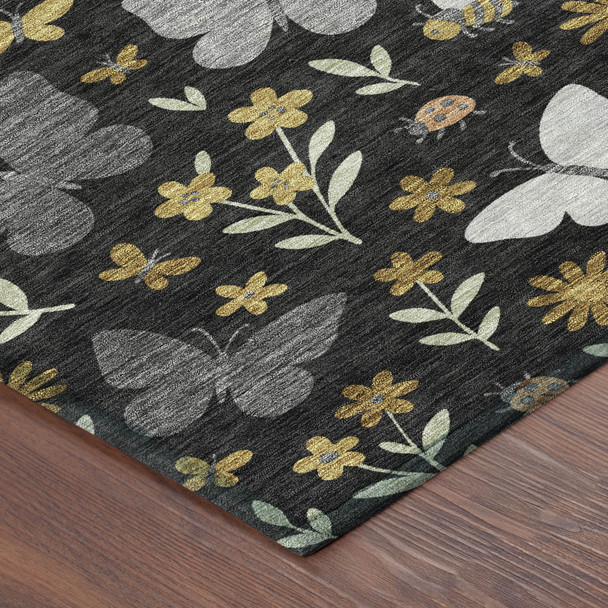 10' X 14' Black And Graphite Abstract Washable Indoor Outdoor Area Rug