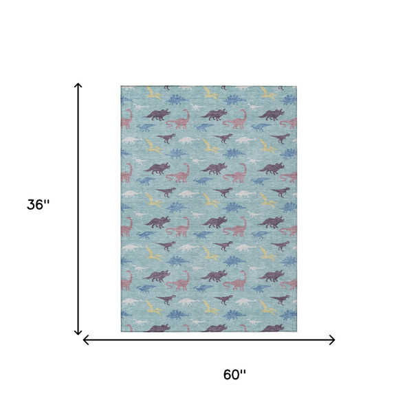 3' X 5' Aqua And Teal Blue Geometric Washable Indoor Outdoor Area Rug