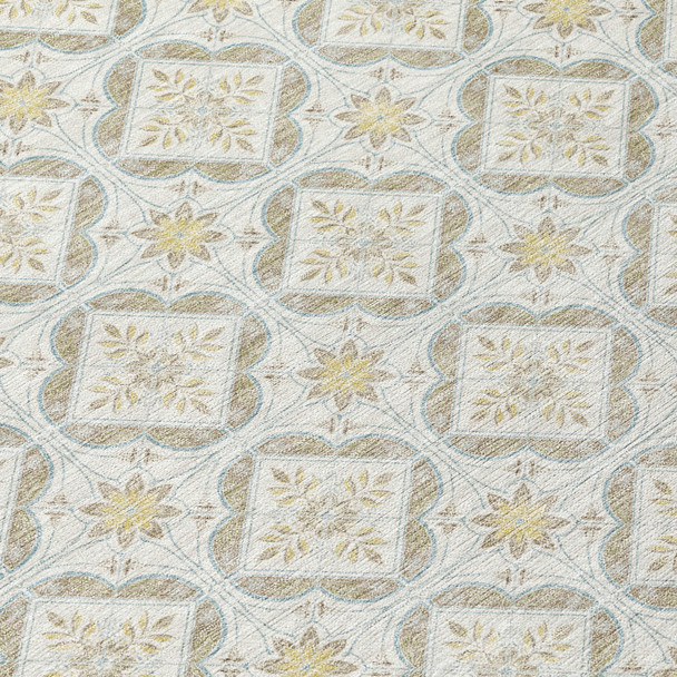 10' X 14' Ivory And Linen Geometric Washable Indoor Outdoor Area Rug