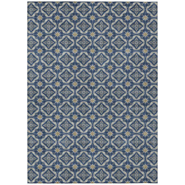 10' X 14' Navy Blue And Blue Geometric Washable Indoor Outdoor Area Rug