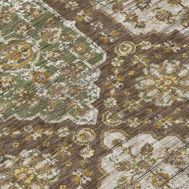 8' Chocolate And Brown Round Damask Washable Indoor Outdoor Area Rug