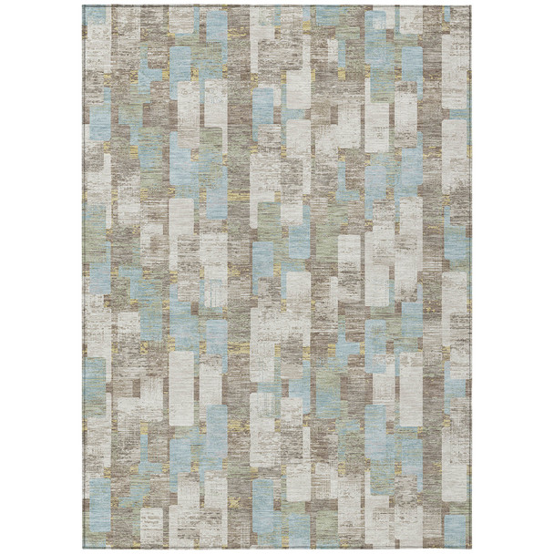 9' X 12' Ivory And Khaki Geometric Washable Indoor Outdoor Area Rug