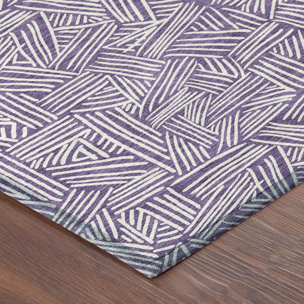 9' X 12' Purple And Beige Geometric Washable Indoor Outdoor Area Rug