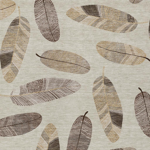 10' X 14' Beige And Sky Blue Botanical Leaves Washable Indoor Outdoor Area Rug