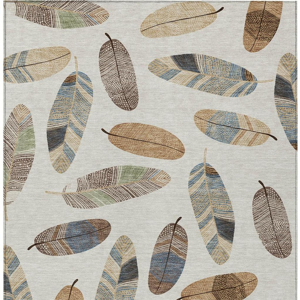 8' X 10' Linen And Ivory Botanical Leaves Washable Indoor Outdoor Area Rug