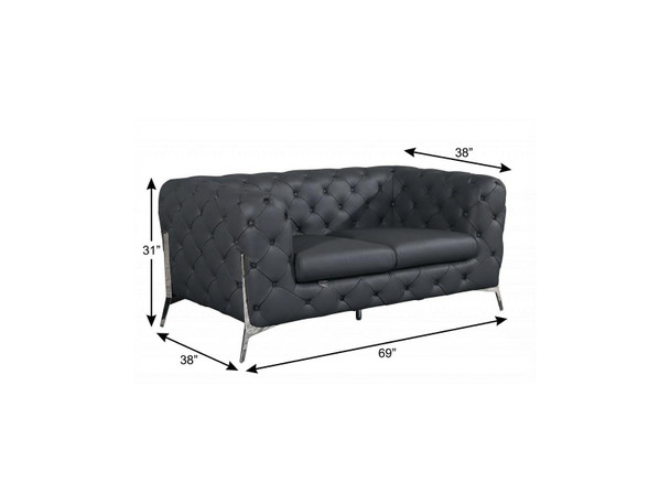 69" Gray And Silver Italian Leather Loveseat