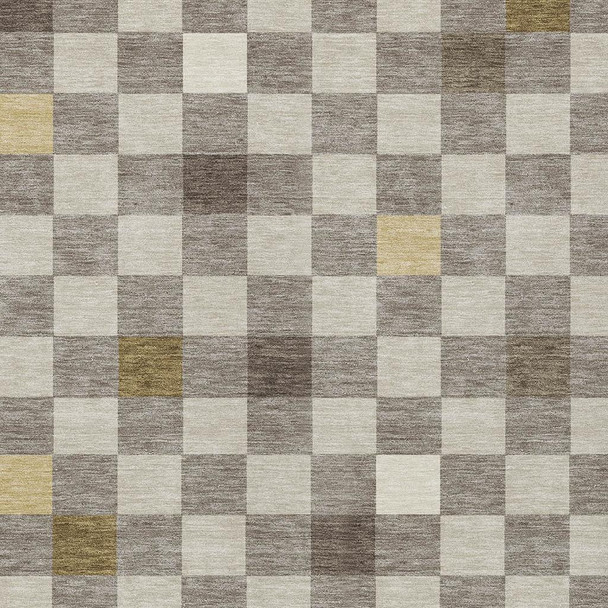 9' X 12' Taupe And Teal Blue Geometric Washable Indoor Outdoor Area Rug