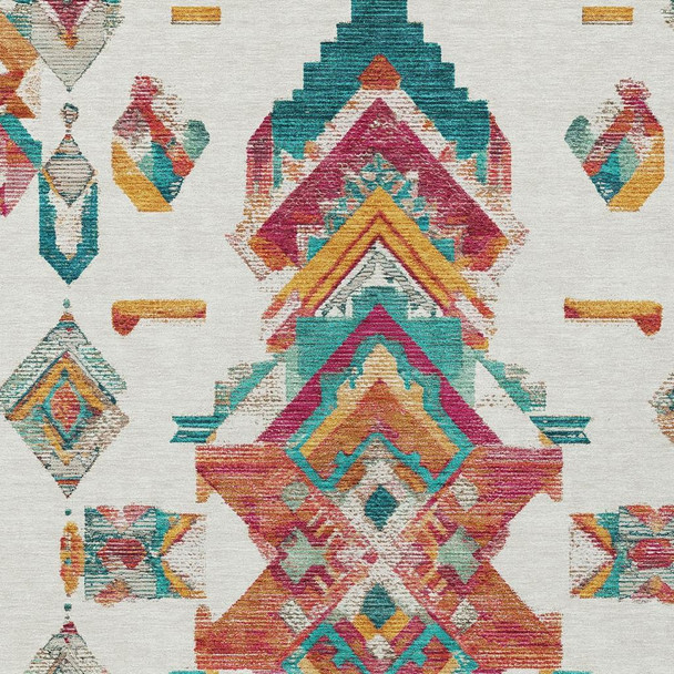 5' X 8' Ivory And Coral Tribal Washable Indoor Outdoor Area Rug