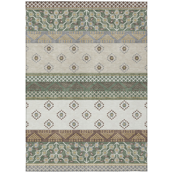 10' X 14' Green And Copper Striped Washable Indoor Outdoor Area Rug