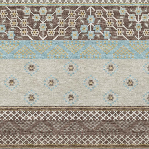 3' X 5' Chocolate And Green Striped Washable Indoor Outdoor Area Rug
