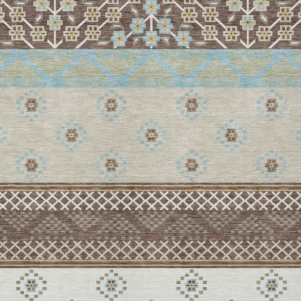 5' X 8' Chocolate And Green Striped Washable Indoor Outdoor Area Rug