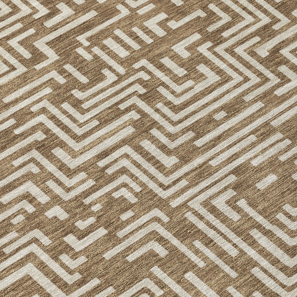 8' X 10' Brown And Gray Geometric Washable Indoor Outdoor Area Rug