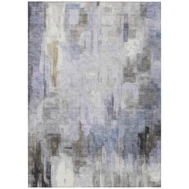 5' X 8' Lavender And Gray Abstract Washable Indoor Outdoor Area Rug